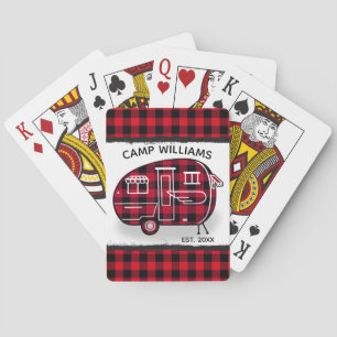 Camper Rustic Red Buffalo Plaid Monogram Name Playing Cards