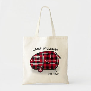 Camper Rustic Red Buffalo Plaid Monogram Name Tote Bag