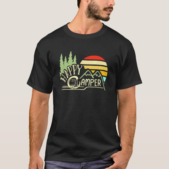 Camper Rv Trailer Happy Camping Caravan Campsite R T-Shirt (Front)
