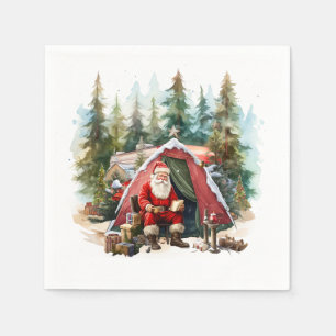 Camper Santa Claus Christmas Camping Watercolor Napkin
