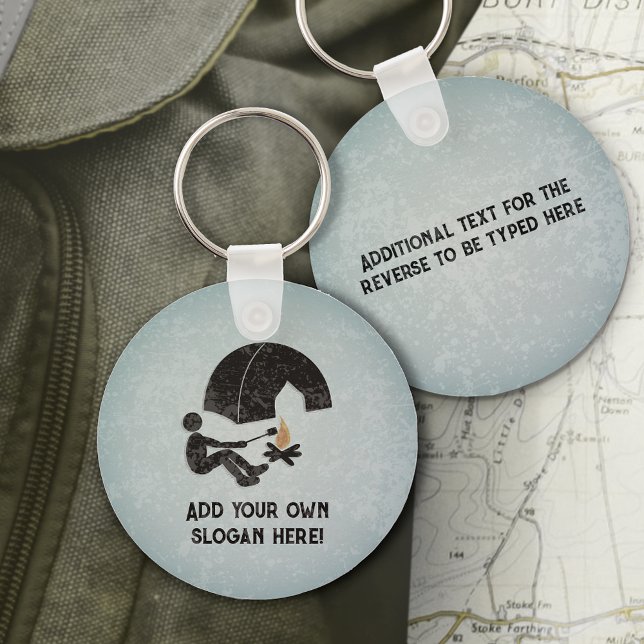 Camper, Tent, Campfire and your text on both sides Key Ring (Creator Uploaded)