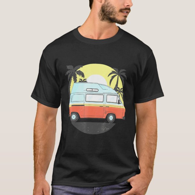 Camper Van Camping Men Women Retro Sun 70s 80s T-Shirt (Front)
