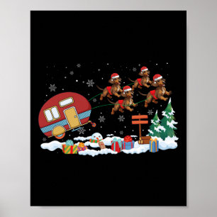 Camper Van Dachshund Dog Sleigh Santa Hat Christma Poster