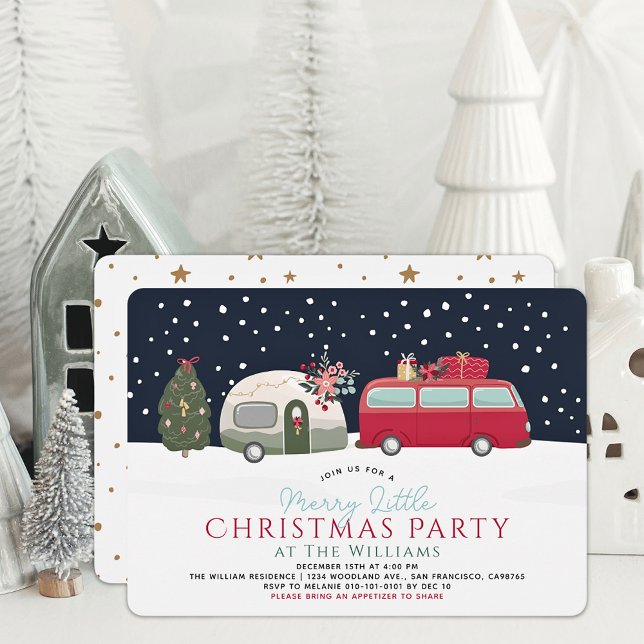 Camper Van Navy Merry Little Christmas Party Invitation (Creator Uploaded)