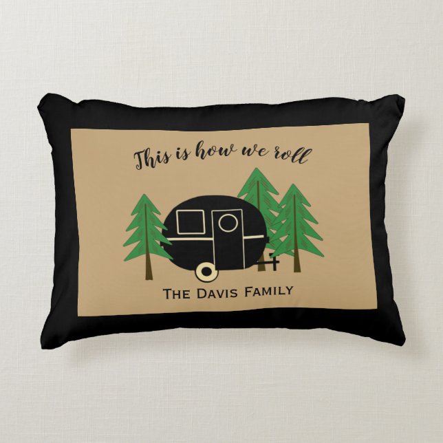 Camper Van Tan and Black Decorative Cushion (Front)
