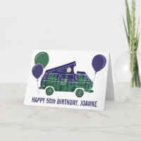 Camper Van with Pop Up Tent Custom Text Card