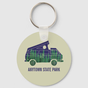 Camper Van with Pop Up Tent Custom Text Graphic Key Ring