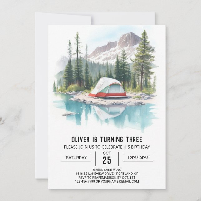 Camper's Woodland Birthday Invitation (Front)