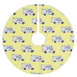 Campervan cartoon illustration brushed polyester tree skirt