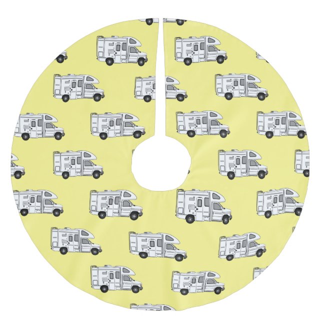 Campervan cartoon illustration brushed polyester tree skirt (Front)