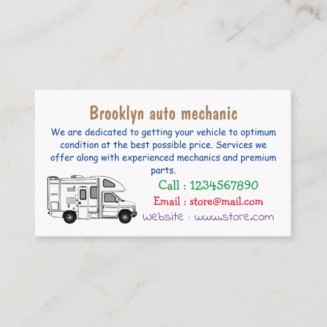 Campervan cartoon illustration business card (Front)