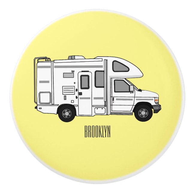 Campervan cartoon illustration ceramic knob (Front)