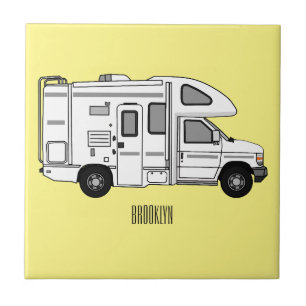 Campervan cartoon illustration ceramic tile