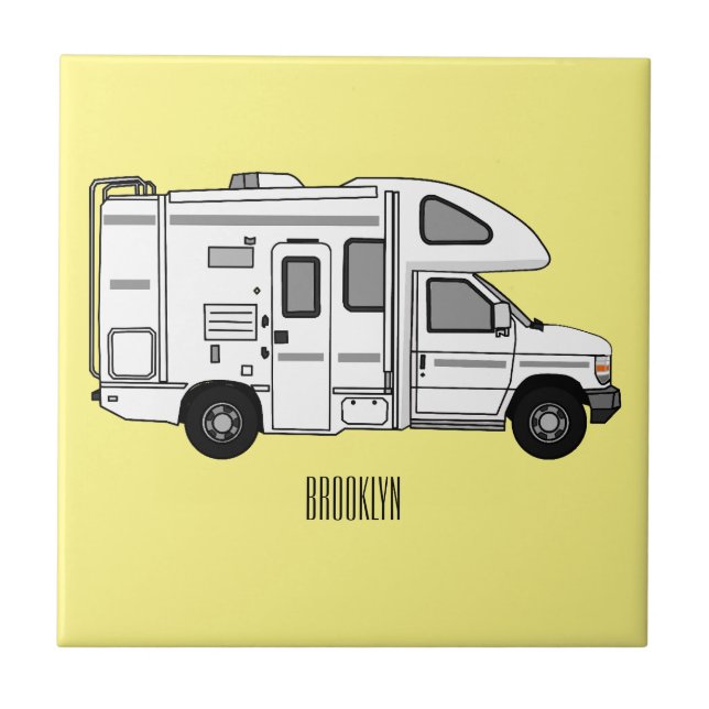 Campervan cartoon illustration ceramic tile (Front)