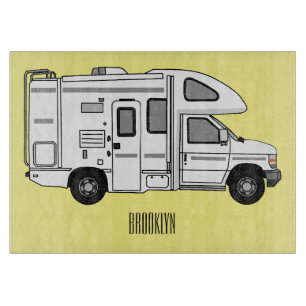 Campervan cartoon illustration cutting board