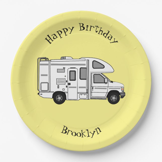 Campervan cartoon illustration paper plate (Front)