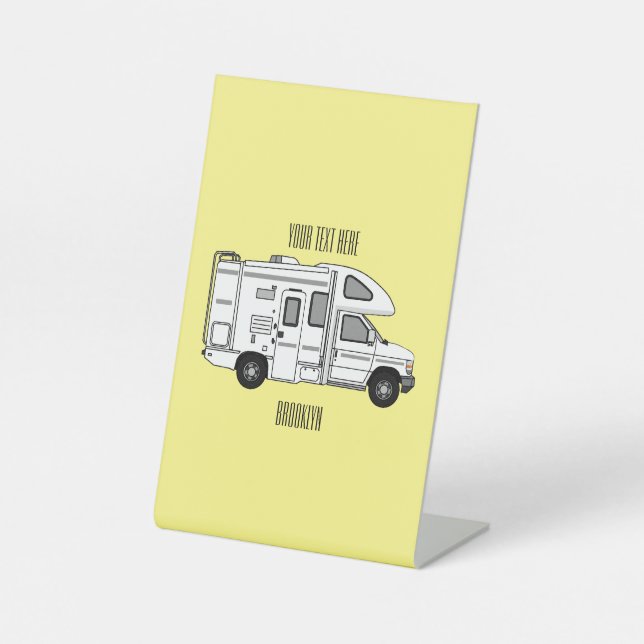 Campervan cartoon illustration pedestal sign (Front)