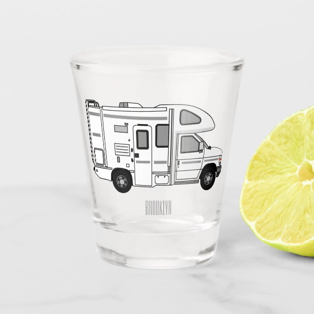 Campervan cartoon illustration shot glass (Front)
