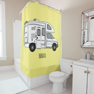 Campervan cartoon illustration shower curtain