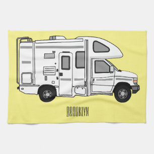 Campervan cartoon illustration tea towel