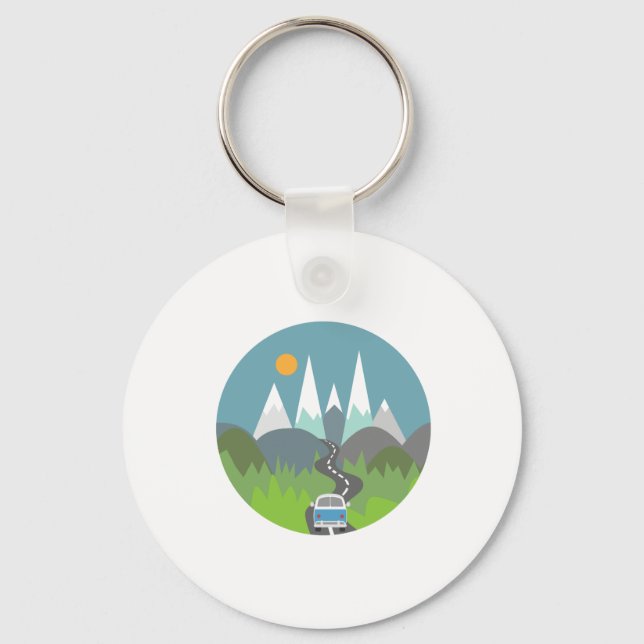Campervan in the Mountains Key Ring (Front)