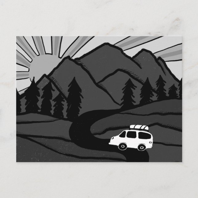 Campervan Mountains Vanlife RV Sunrise B&W Postcard (Front)