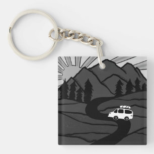 Campervan Mountains Vanlife RV Sunrise Key Ring