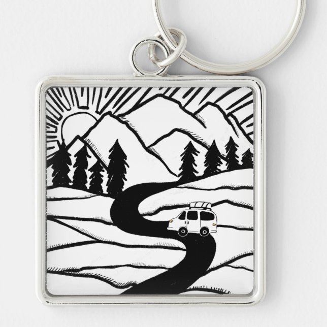 Campervan Mountains Vanlife RV Sunrise Key Ring (Front)