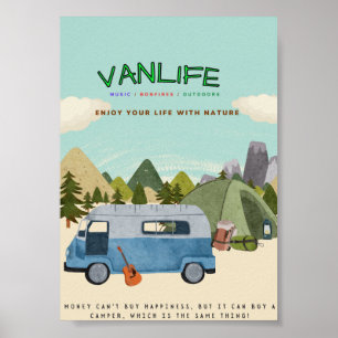 Campervanlife: Poster with campervan, tent