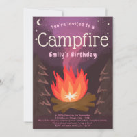 Campfire adventure girls birthday party invitation