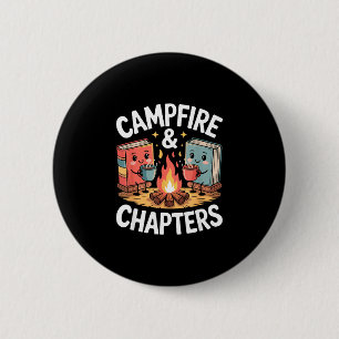 Campfire and chapters reading camping book mascots 6 cm round badge