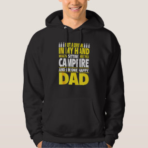 Campfire And Drink In Hand Happy Camping Dad Hoodie