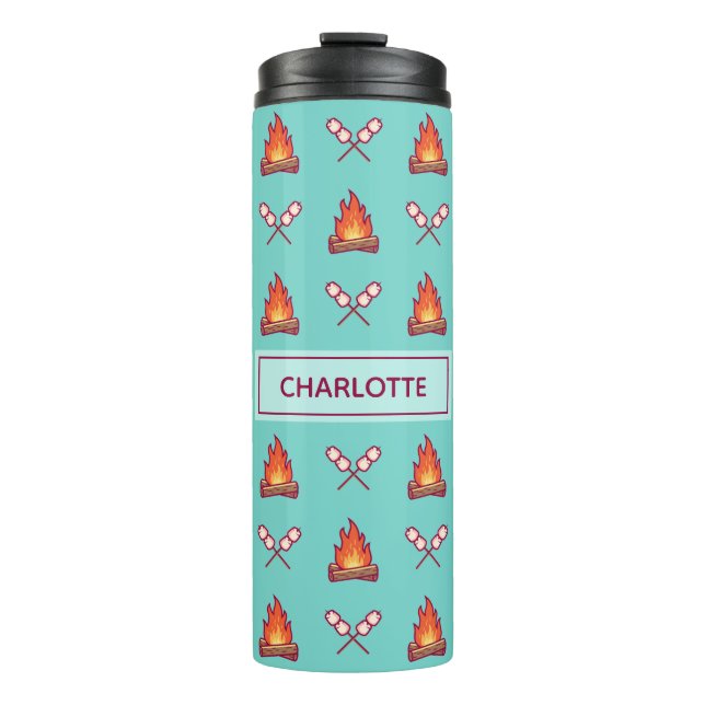 Campfire and Marshmallow Pattern Thermal Tumbler (Front)