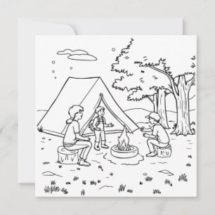 Campfire and Tent   Colouring Page