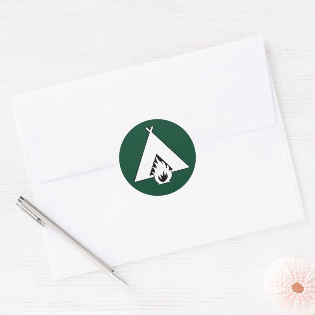 Campfire and Tent Symbol Classic Round Sticker (Envelope)