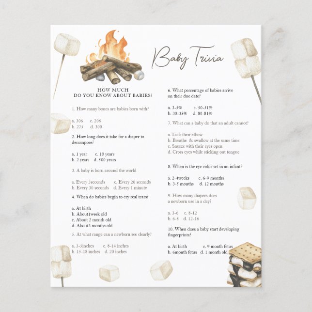 campfire baby shower - Baby Trivia Game (Front)
