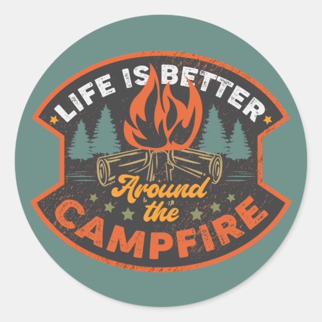 Campfire Badge Word Art  Classic Round Sticker (Front)