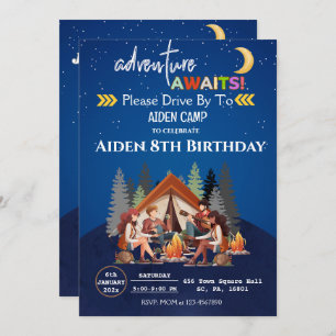 CAMPFIRE BIRTHDAY BASH, CAMPING ON MOUNTAINS  INVITATION