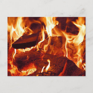 Campfire Blazing, Wood Burning, Flames, Close-up  Postcard