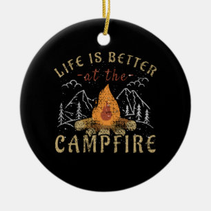 Campfire Camping Design Ceramic Ornament