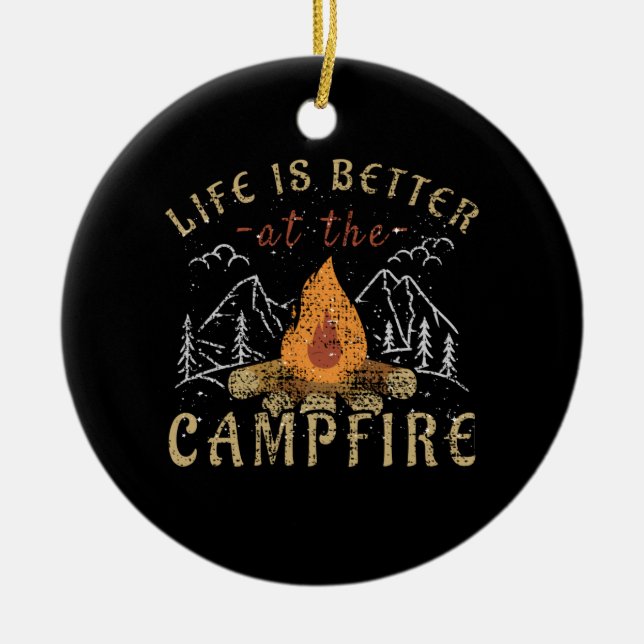 Campfire Camping Design Ceramic Ornament (Front)