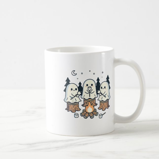 Campfire Ghost Spooky Marshmallow Halloween Bonfir Coffee Mug (Right)