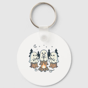Campfire Ghost Spooky Marshmallow Halloween Bonfir Key Ring