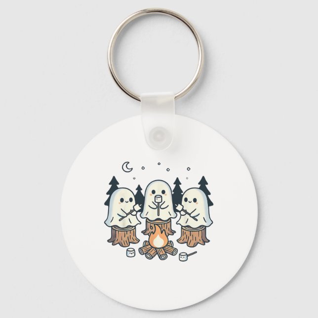 Campfire Ghost Spooky Marshmallow Halloween Bonfir Key Ring (Front)