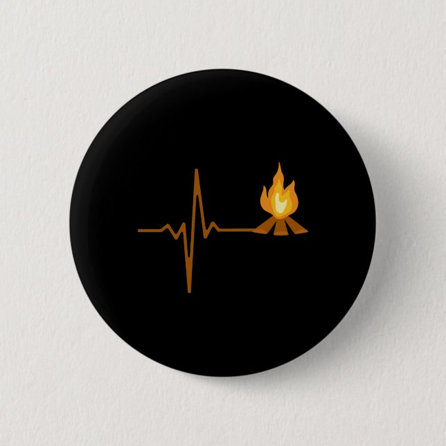 Campfire Heartbeat Camping 6 Cm Round Badge (Front)