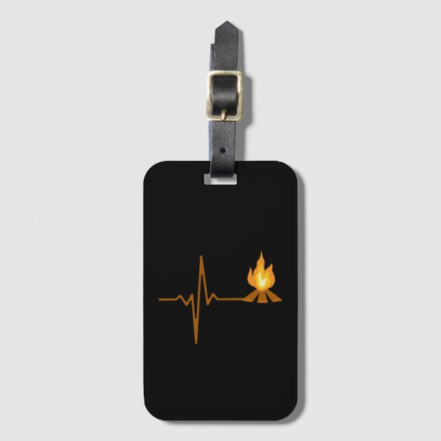 Campfire Heartbeat Camping Luggage Tag (Front Vertical)