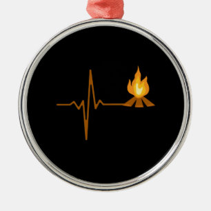 Campfire Heartbeat Camping Metal Ornament