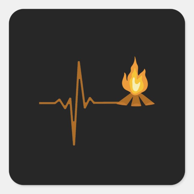 Campfire Heartbeat Camping Square Sticker (Front)