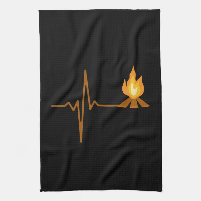 Campfire Heartbeat Camping Tea Towel (Vertical)