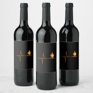Campfire Heartbeat Camping Wine Label